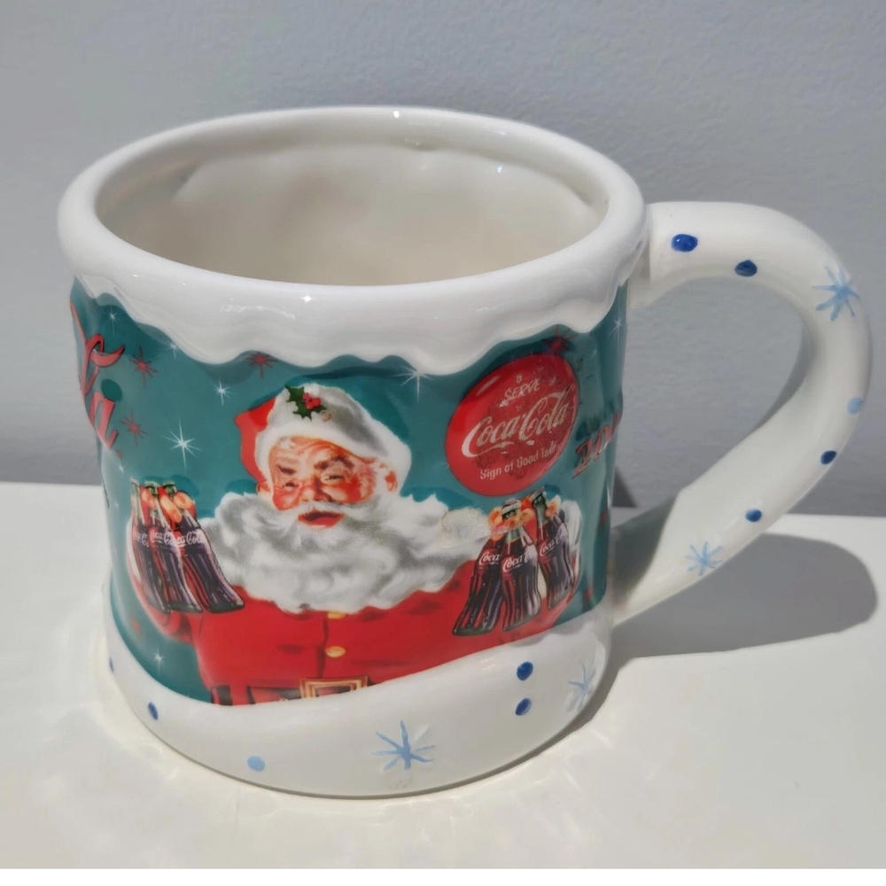 Vtg Coca-Cola 2004 Christmas Santa Large Ceramic Mug Coke Houston Harvest Gifts